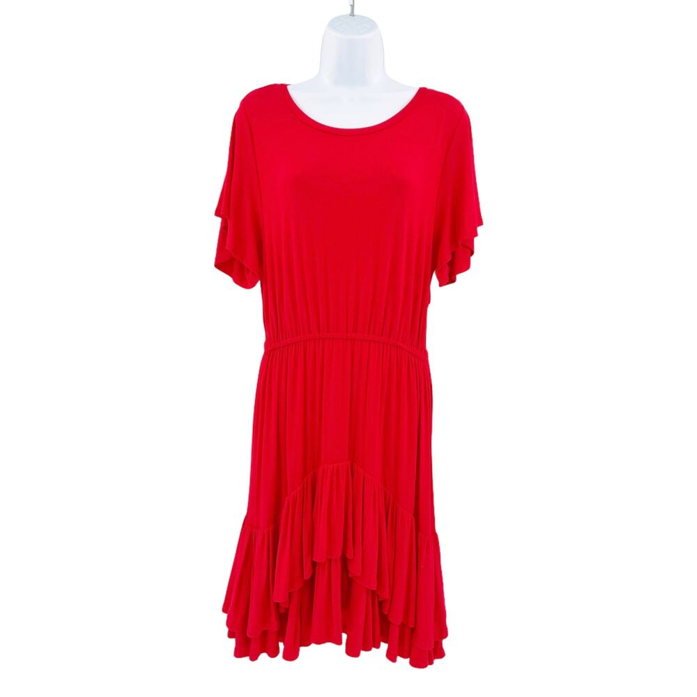 Philosophy Cut and Sew Dress Tiered Hem Red NEW